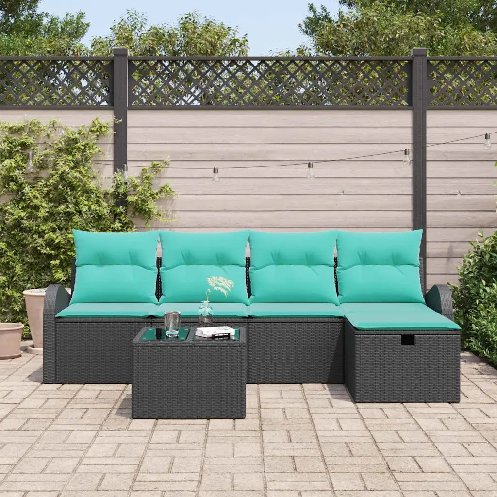 Set Divano da Giardino con cuscino 6 pcs Nero Poly Rattan 3360407