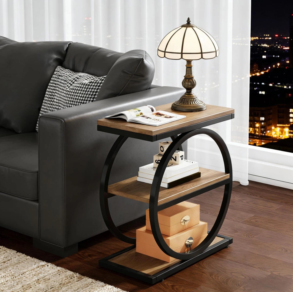 TAVOLINO 3 ripiani stile industriale MDF e metallo Nero/Marrone