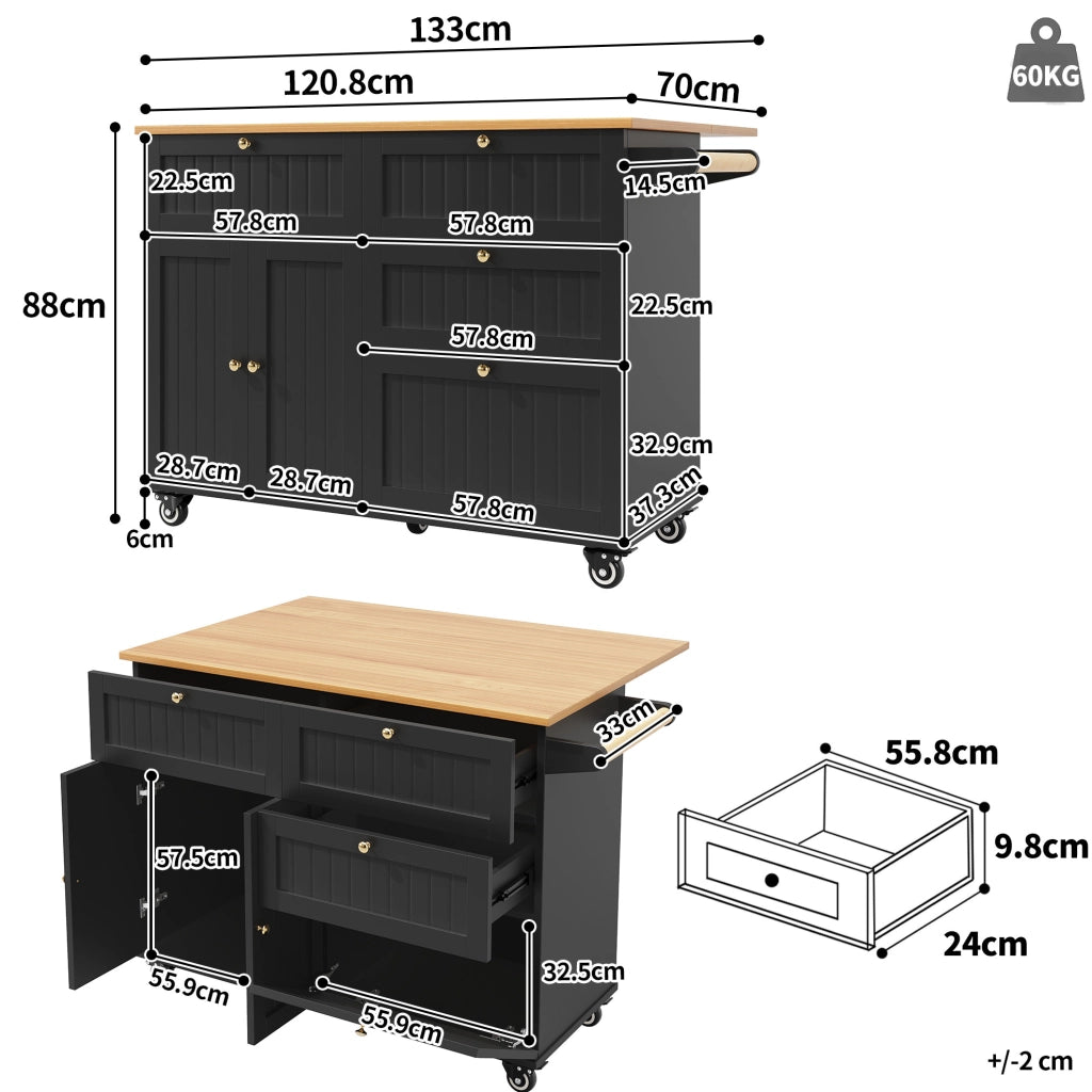 CARRELLO CUCINA 133x37,3x88 cm MDF Nero