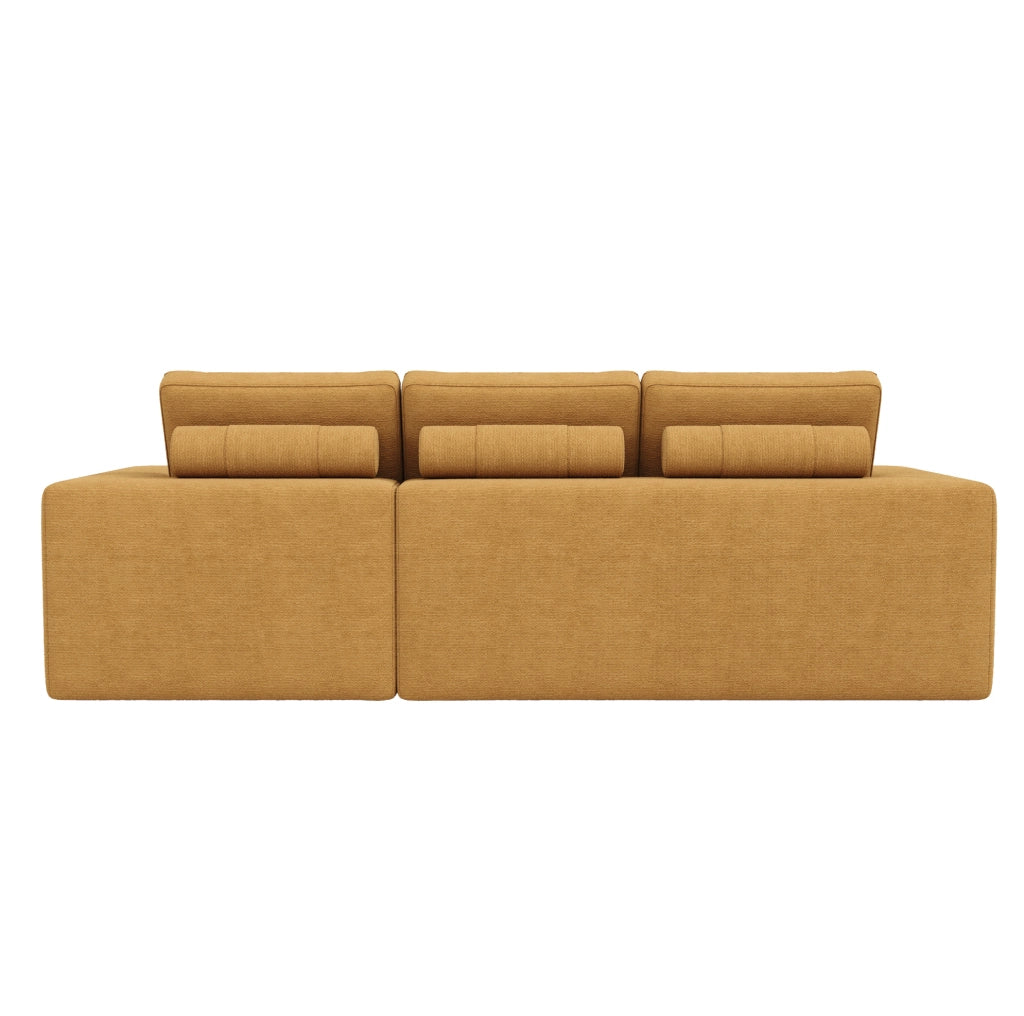 Divano angolare modulare a L in chenille arancione con pouf, 253x161x89 cm