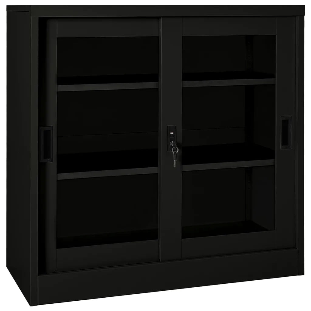 Armadio con ante scorrevoli nero 90 x 40 x 90 cm con serratura e 2 ripiani regolabili stile moderno in acciaio 02_0046816