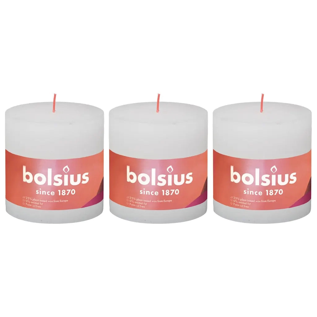 Bolsius Candele Rustiche a Colonna Shine 3 pz 100x100 mm Bianco Nuvola 440876