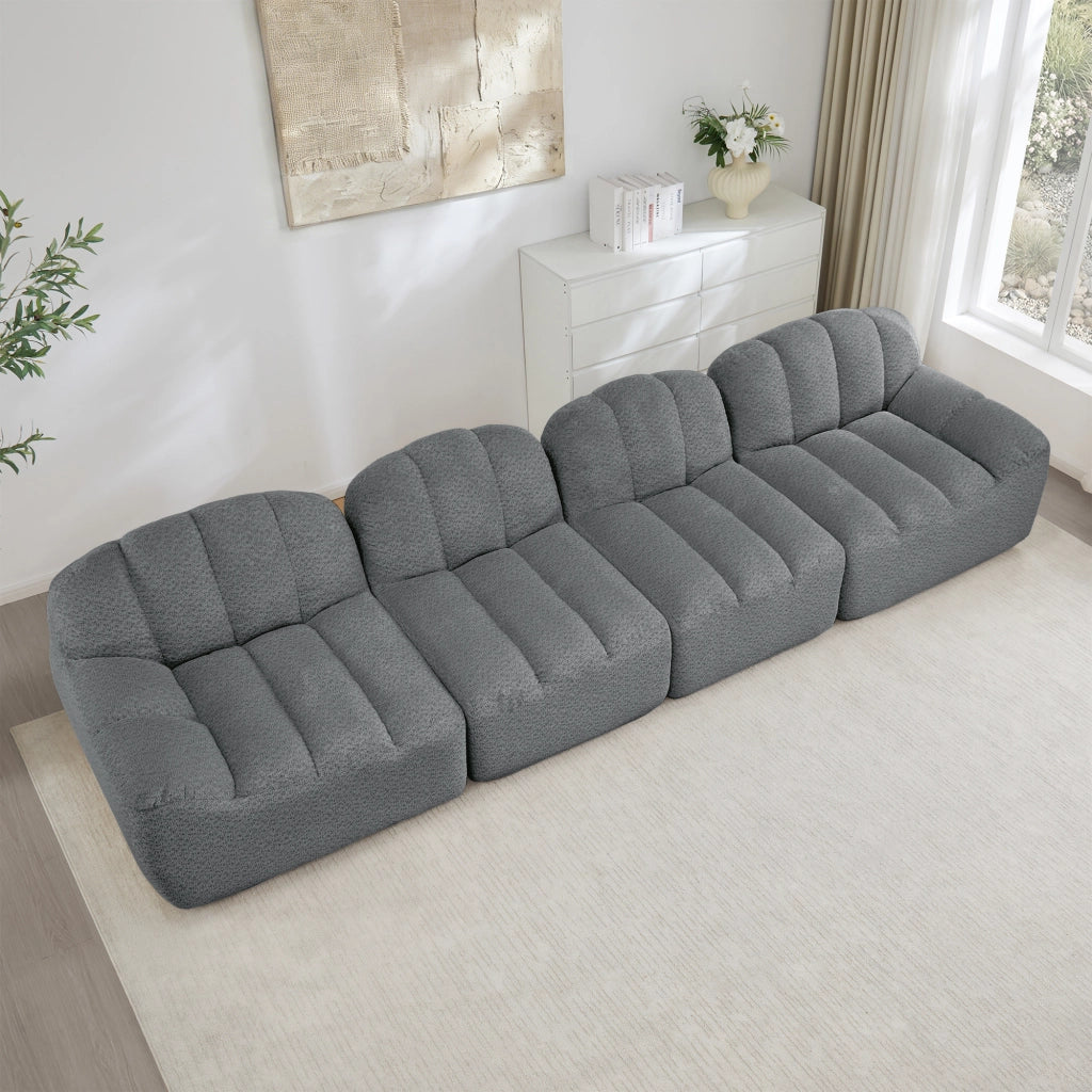 Divano Modulare 4 Posti ¨C MINIMAL ¨C Tessuto Grigio, Morbido, Seduta Profonda