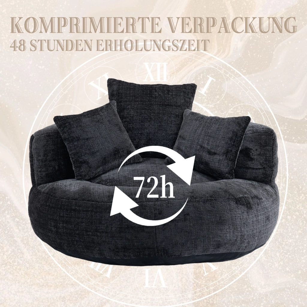 POLTRONA Relax 108x108x52 cm in Chenille Nera con Braccioli