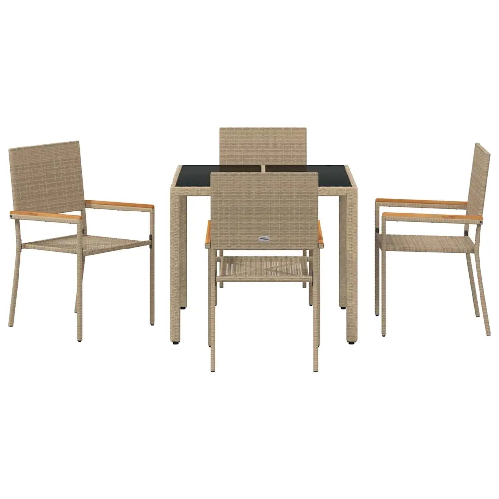 Set da Pranzo per Giardino 5 pcs Beige polyrattan