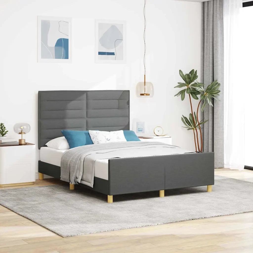 Letto matrimoniale | Letto per adulti | Struttura del letto Grigio scuro 140 x 190 cm Tessuto