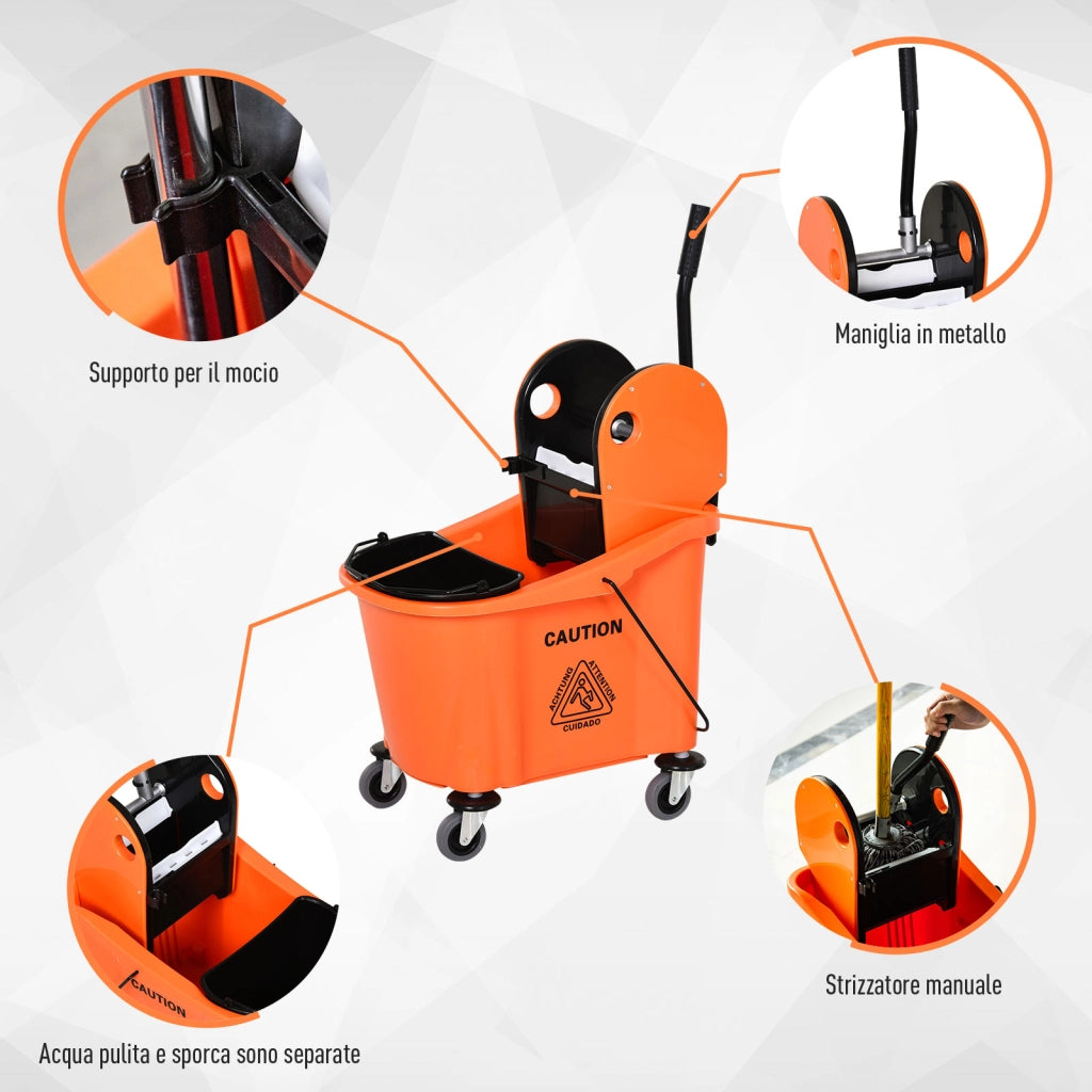 Secchio Lavapavimenti Professionale 36L ¨C zephmum ¨C Arancione e Nero