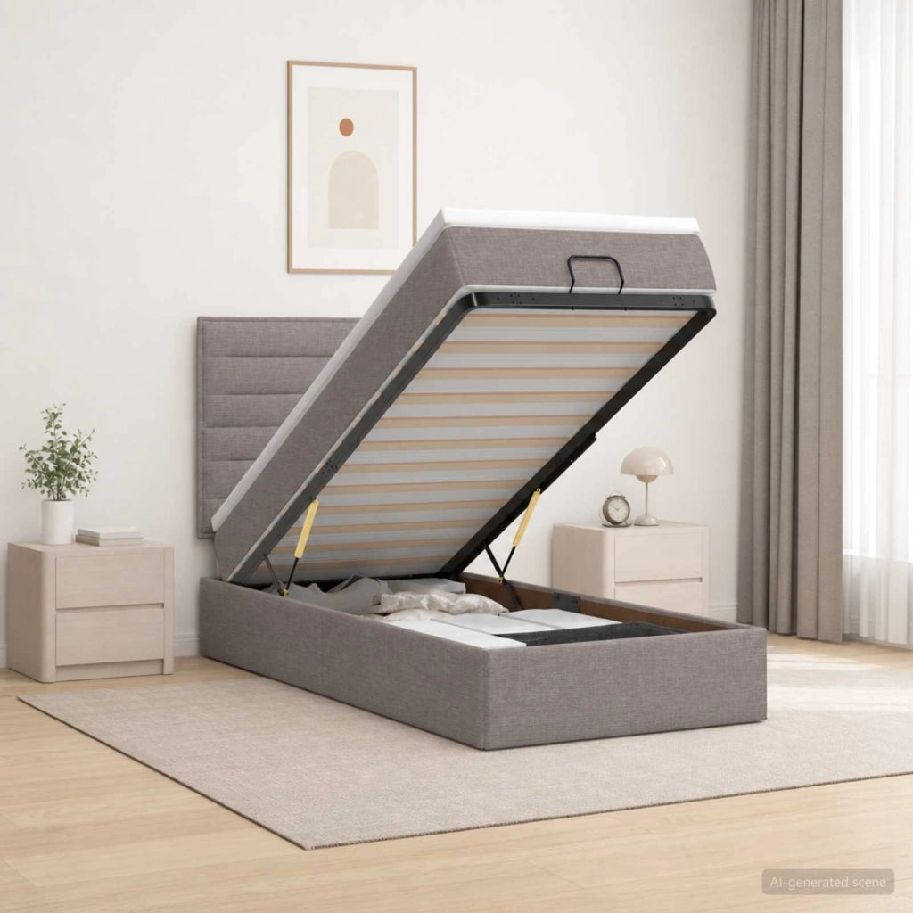 Letto ottomano con materasso Tortora 80 x 200 cm Tessuto 3457366