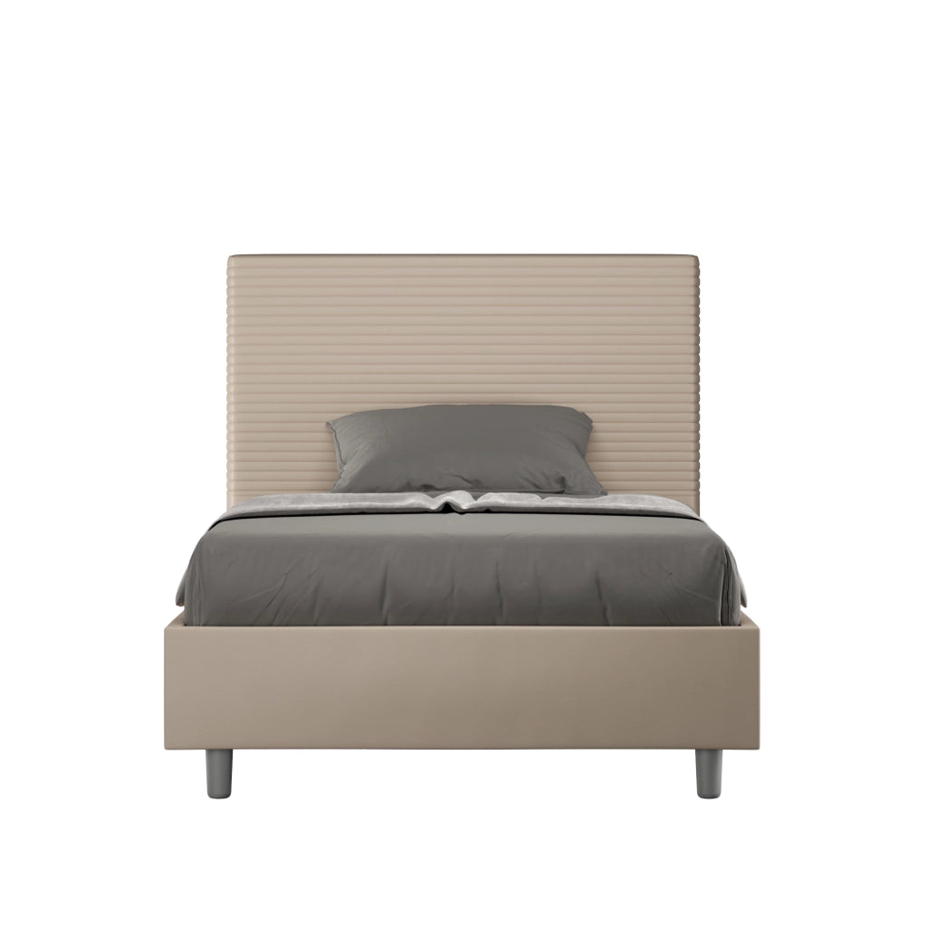 BS COM Letto una piazza e mezza senza rete imbottito 120x200 similpelle tortora