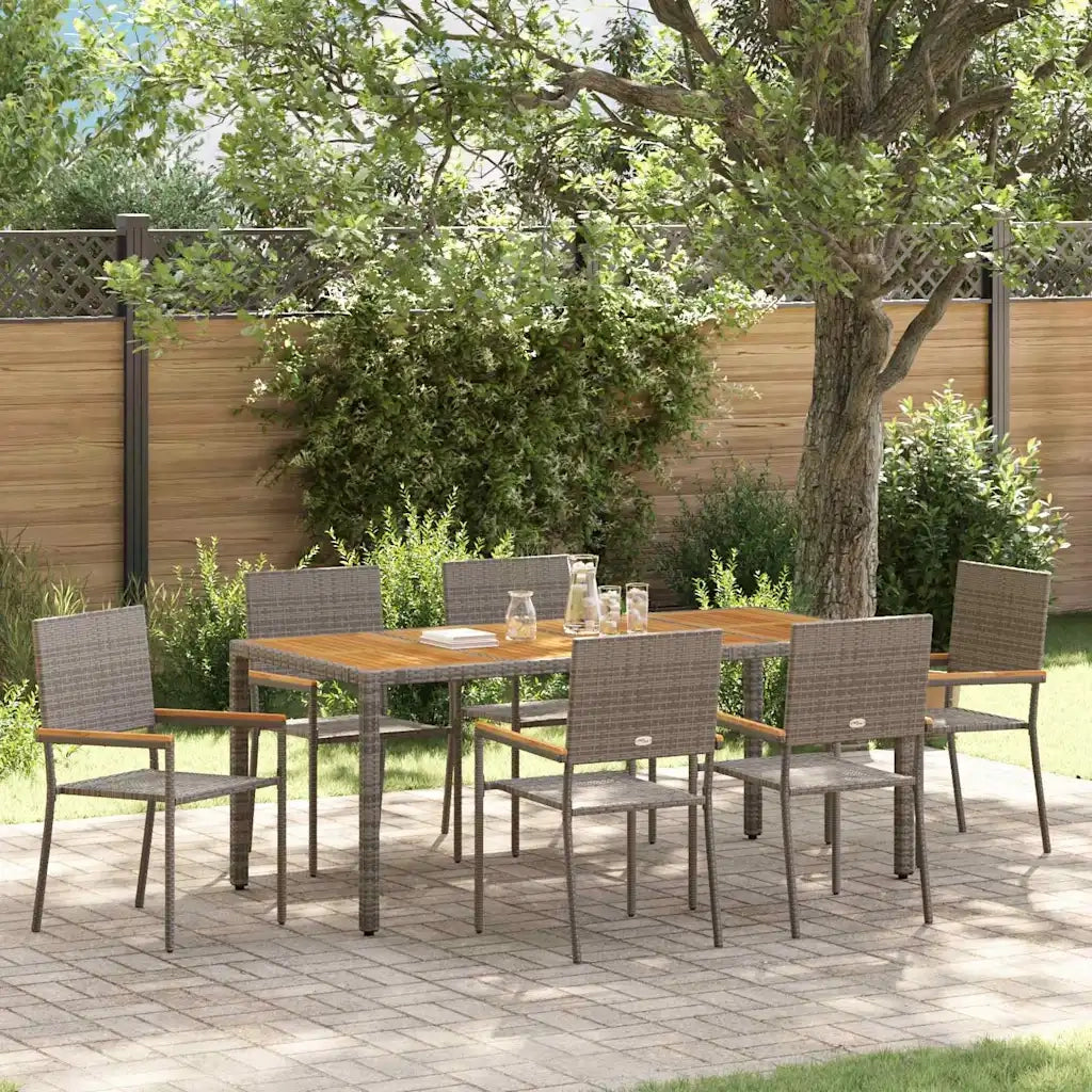 Set da Pranzo per Giardino 7 pcs Grigio polyrattan