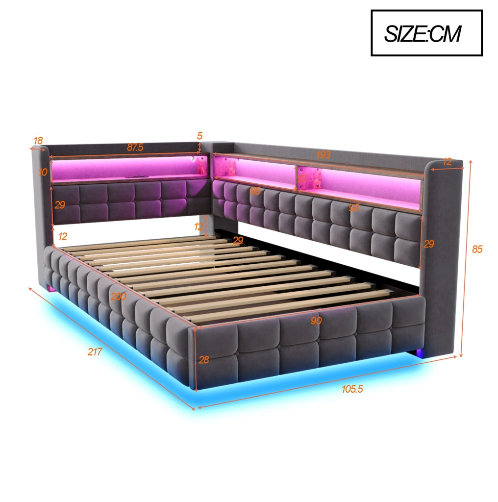 Divano letto imbottito con vano contenitore e LED