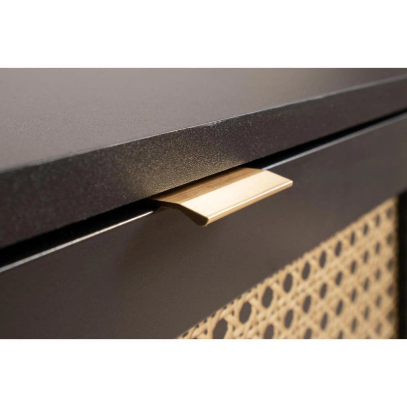 Comodino Vienna61A 2 cassetti nero con frontali effetto vimini