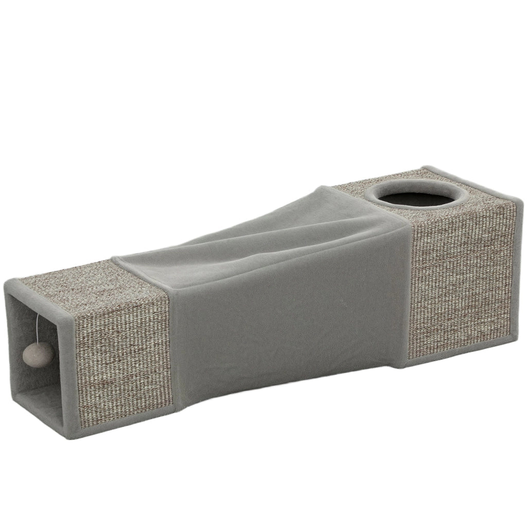 Tunnel per gatti da interno ludico 98 x 30 x 30 cm gioco e riposo ingressi design contemporaneo atmosfera accogliente in legno grigio 21_0007820