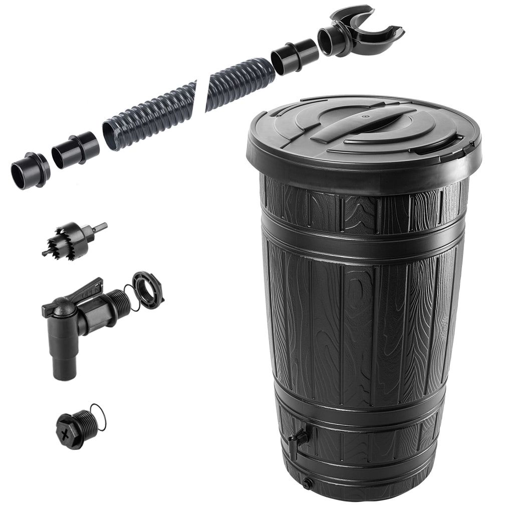 Serbatoio per acqua piovana KADAX da 265 litri, in plastica, con rubinetto nero.