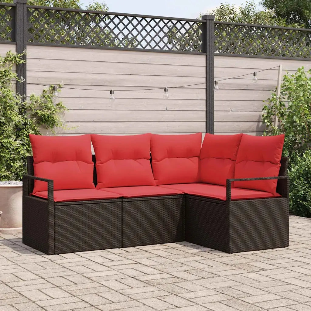 Set Divano da Giardino 4 pcs Marrone e Rosso polyrattan 3355033