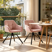 Set di 2 sedie da pranzo girevoli rosa in velluto con braccioli