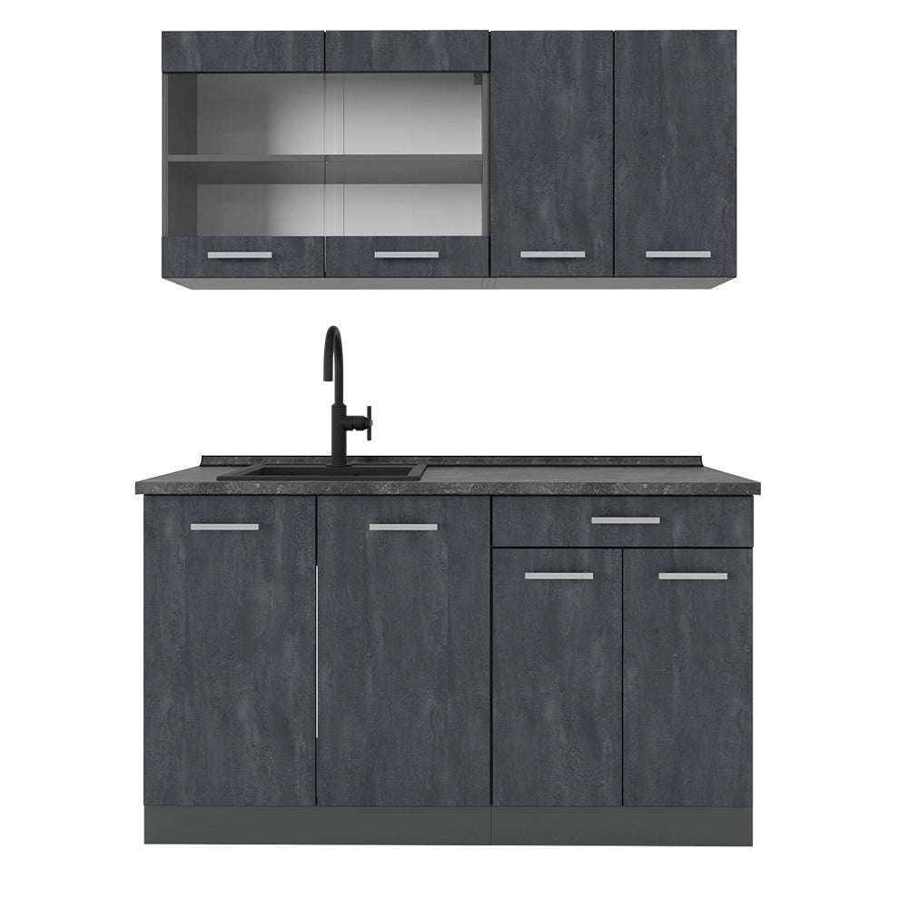 Cucina monoblocco R-Line Calce nera/Antracite 140 cm PL Antracite Vicco