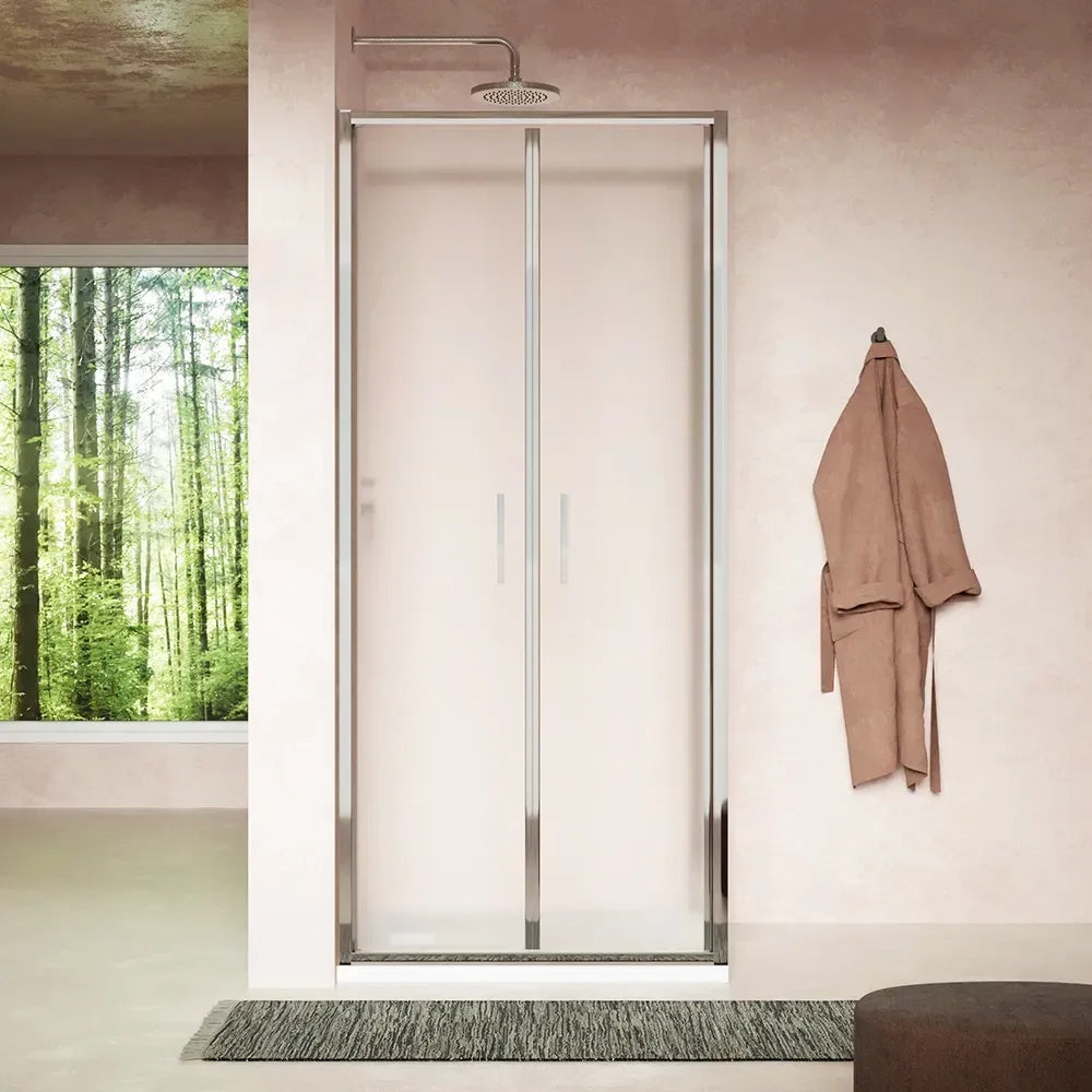 Box doccia slim 80x70cm con porta saloon e parete fissa profili cromati e vetro 6mm anticalcare opaco h190| Portofino