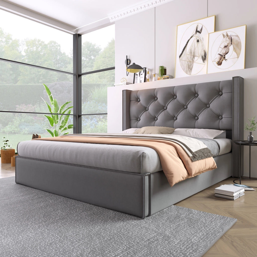 Letto imbottito 140x200 cm con contenitore e testiera trapuntata