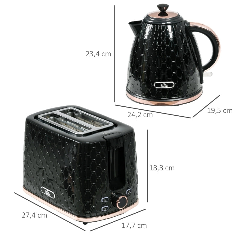 Set Bollitore e Tostapane, 1,7 L, Nero, con Vari Modi di Funzionamento e Display LED