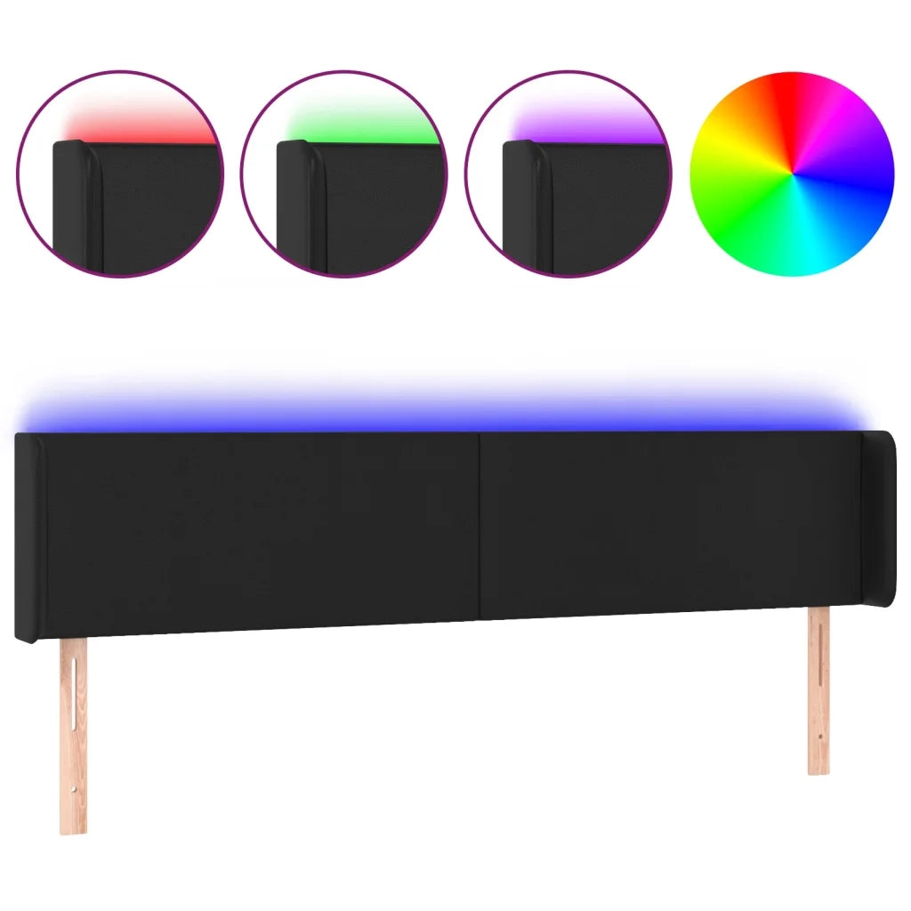 Testiera | Testata a LED Nera 163x16x78/88 cm in Similpelle