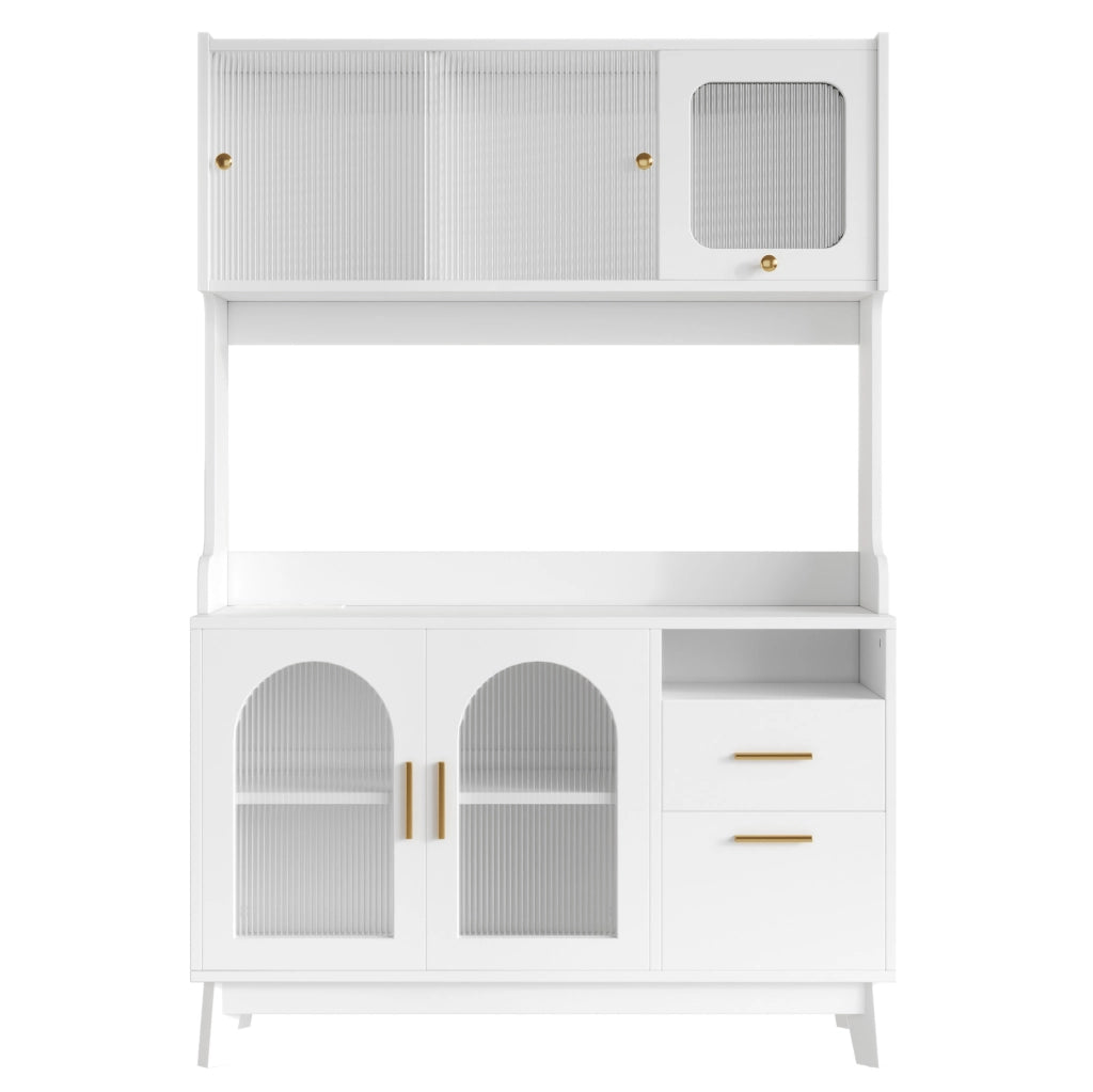 Credenza alta bianca con prese integrate e porte USB