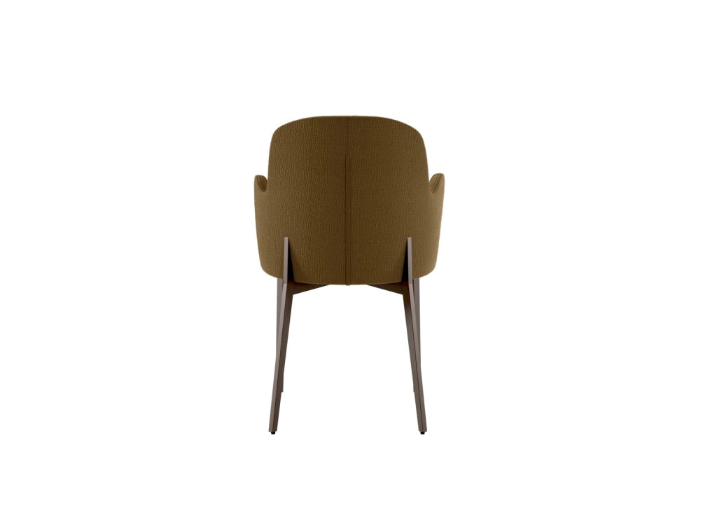 Poltroncina Sophia in tessuto easy-clean marrone con struttura in metallo verniciato bronzo - Design moderno ed elegante per interni