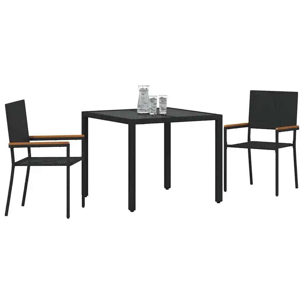 Set da Pranzo per Giardino 3 pcs Nero polyrattan