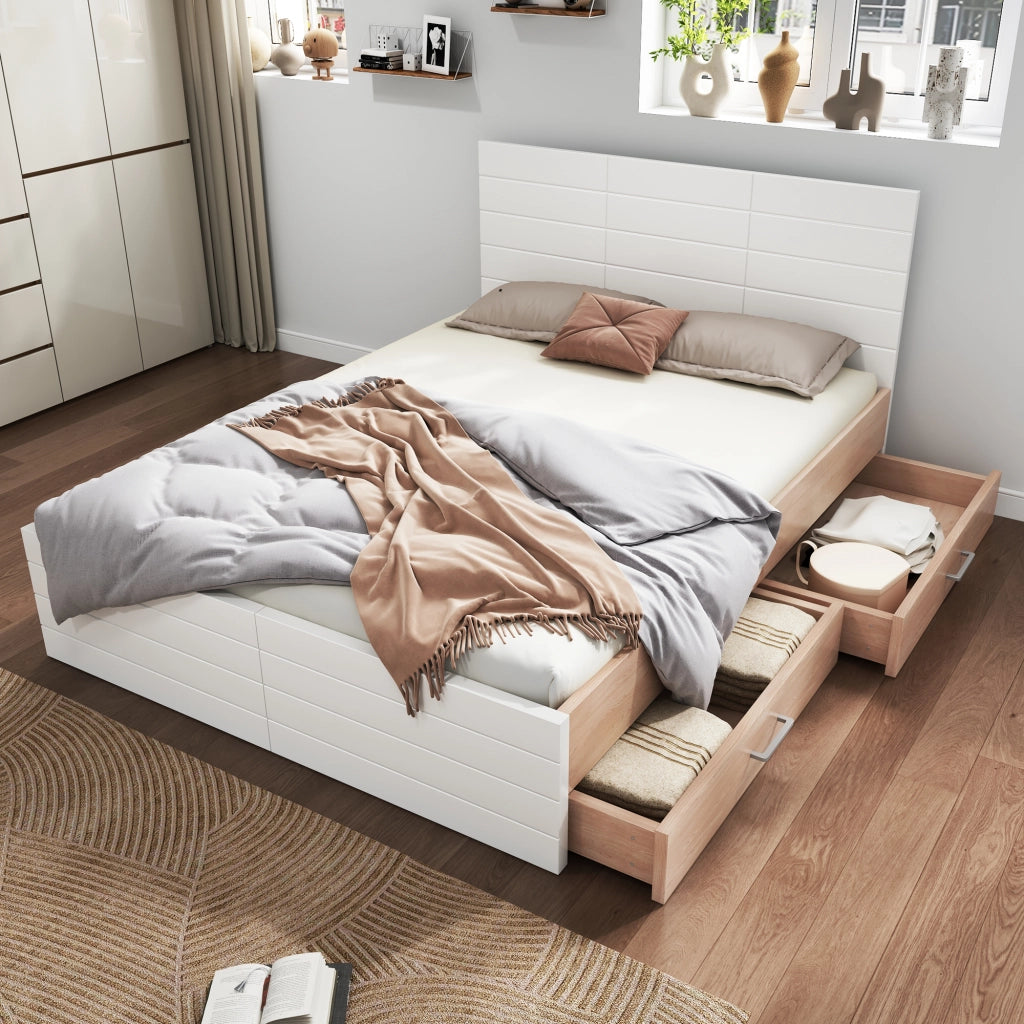 Letto matrimoniale 140 × 200 cm con 2 cassetti e materasso