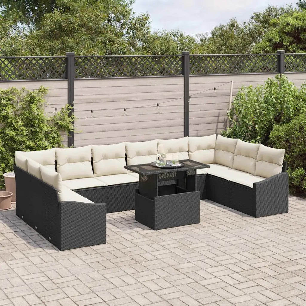 Set Divano da Giardino con cuscino 11 pcs Nero e Crema