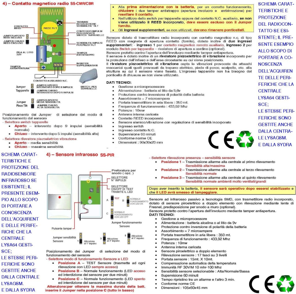 Contatto Magnetico Radio Fr. 433,92 MHz Con Sismico Regolabile 2 Pezzi Bianchi Ingresso Sensori Antifurto Remoti Contaimpulsi Per Sintap Sydra evo GSM Anticollisione Rileva Trapano e Scasso CM 20 VR
