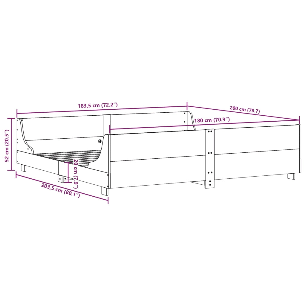 Letto senza Materasso-Struttura Letto 180x200 cm in Legno Massello di Pino 518838