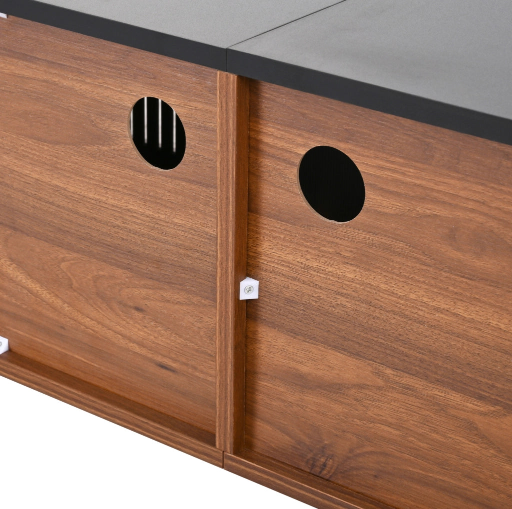 Mobile TV moderno con ante a griglia, 190 x 35 x 45 cm, colore noce