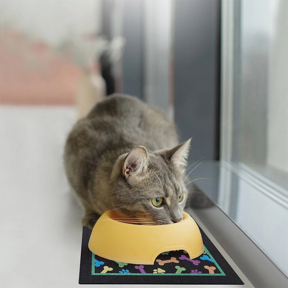 Coppia Tappetini SottoCiotola Gomma Sostenibile Antiscivolo 30x30 cm Cane Gatto Dis.F