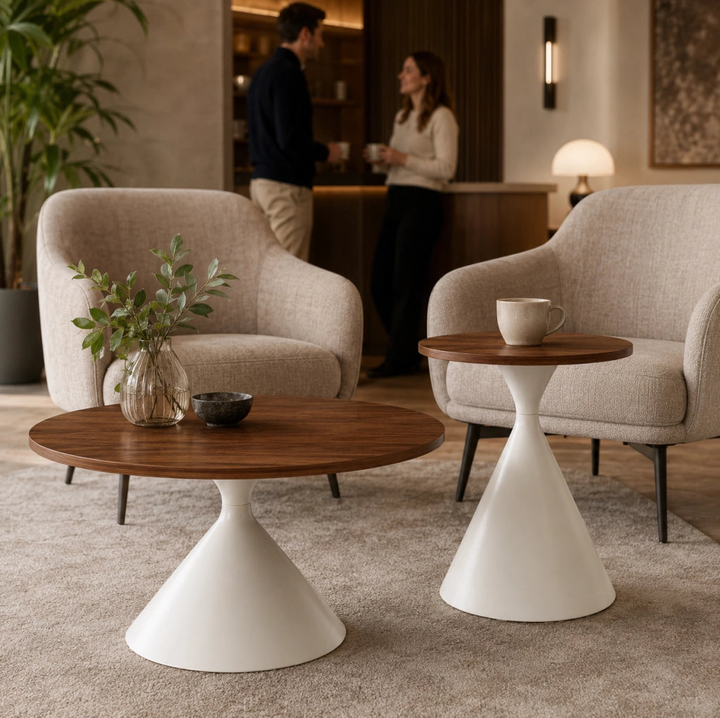 Set tavolino da caffè e tavolino Ø70xH40/Ø50xH50 cm MDF noce e crema