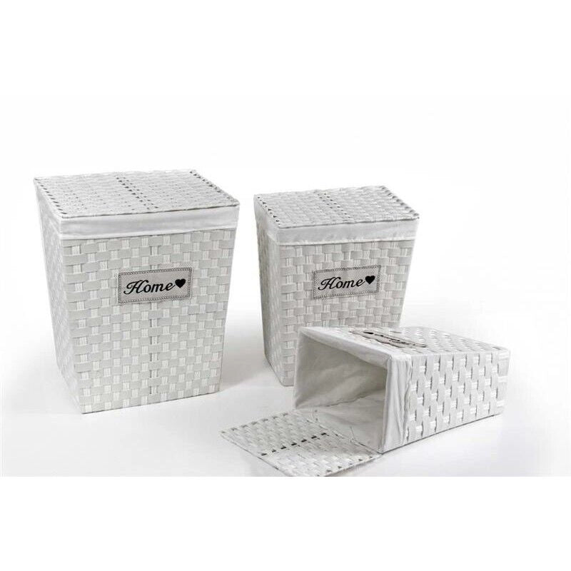 TRIS CESTE PORTABIANCHERIA IN VIMINI E TESSUTO HOME COLORE BIANCO