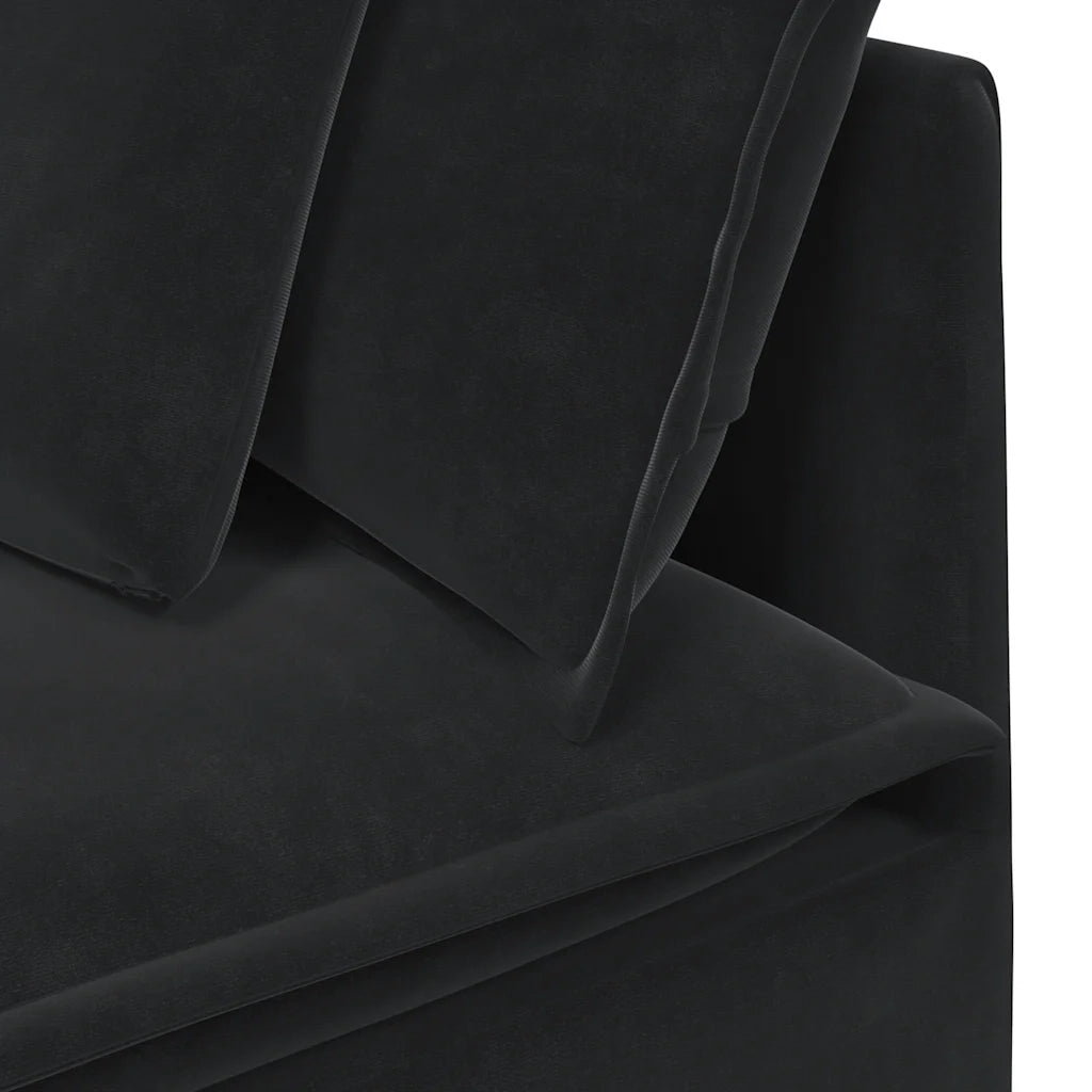 Divano Modulare con Poggiapiedi e Cuscini in Velluto Nero 3321194