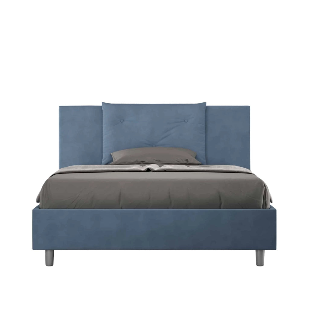 BS COM Letto una piazza e mezza senza rete imbottito 130x210 microfibra blu