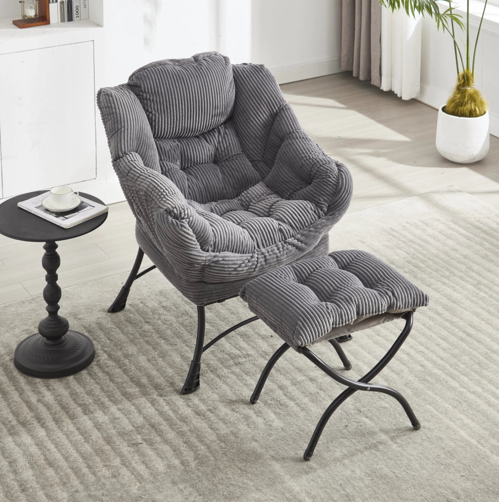 POLTRONA Relax con poggiapiedi e tasca laterale 69,9x64x95 cm Grigia