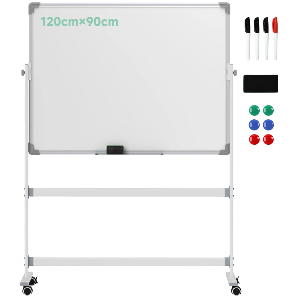 Lavagna Magnetica Bianca a 2 Facce in Alluminio e Acciaio con 4 Ruote Girevoli, Robusta e Pratica per Ufficio e Casa, 127x50x165 cm