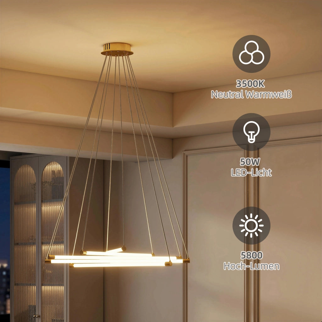 Lampada a sospensione LED 50W con 5 tubi regolabili ¨C Minimal ¨C Oro+Bianco