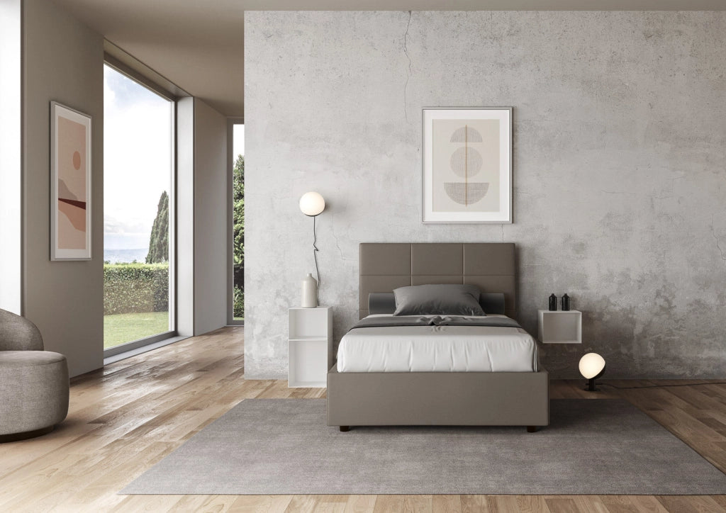 Letto Matrimoniale 160x200 cm con Rete e Contenitore Mika Cappuccino
