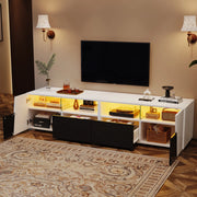 Mobile TV da parete con LED 180x38;5x45 cm; MDF e vetro bianco e nero