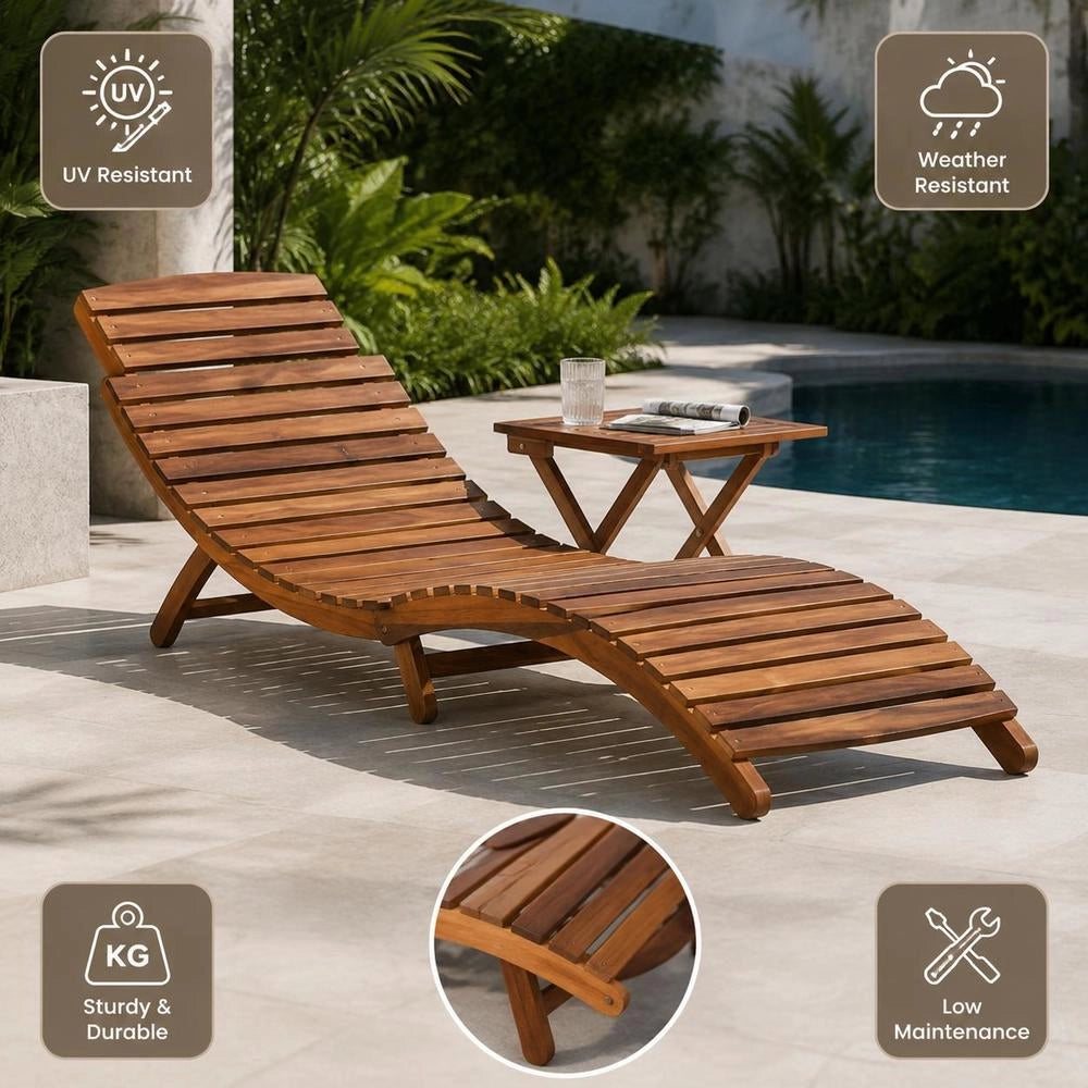 Sun Lounger With Table, Solid Acacia Wood, Brown