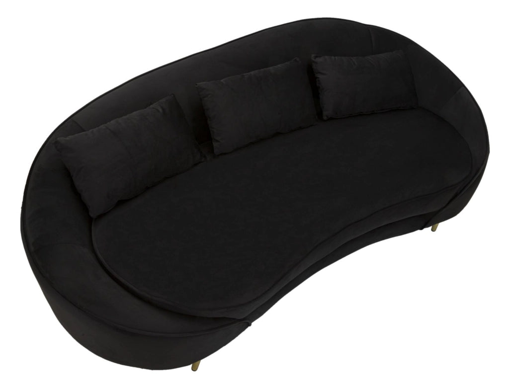 Divano 3 Posti Oslo con Cuscini Nero 185x84x68 cm in Eucalipto e Spugna e Poliestere e Metallo
