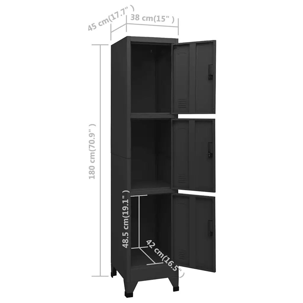 Armadio a schedario moderno 38 x 45 x 180 cm con ante con serratura in acciaio nero 02_0046997
