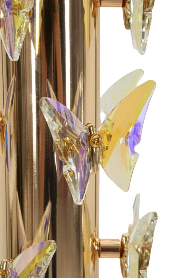 Lampada da Terra Gold Butterfly Ø45x157 cm in Ferro e Metallo e Tessuto e Vetro Oro e Bianco