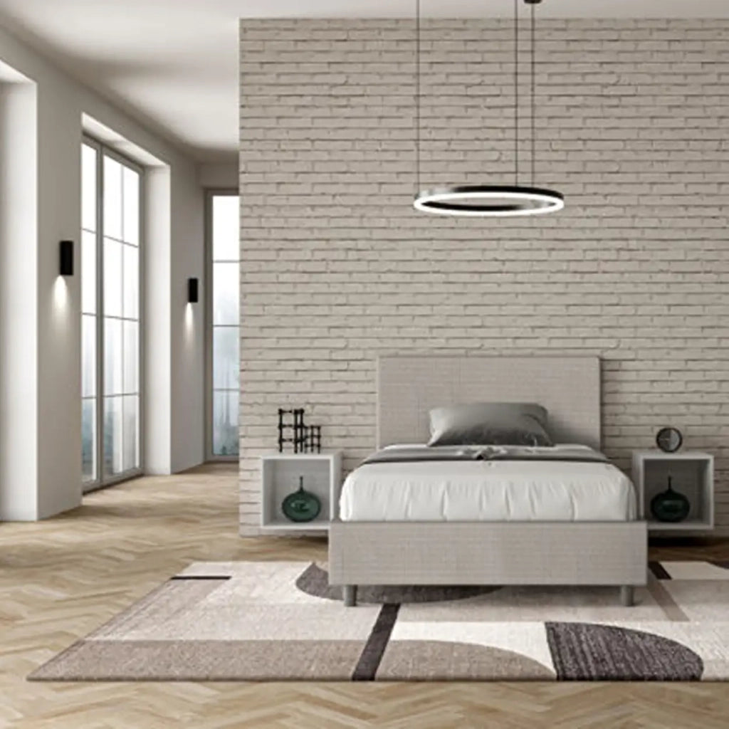 Letto una piazza e mezza con rete imbottito 120x200 tessuto Labirinto 1 bianco Adele