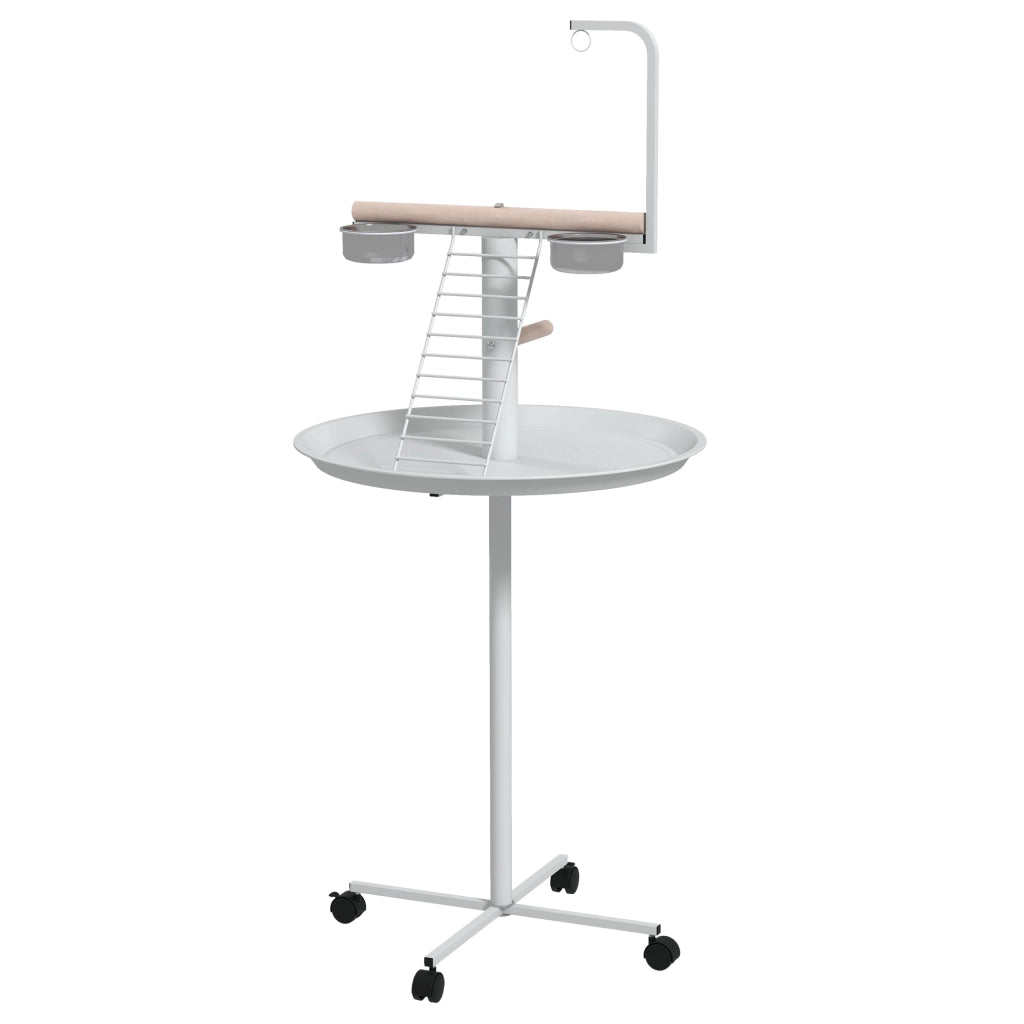 Mangiatoia per Uccelli con Supporto ¨C Xylo ¨C ?60x138 cm con 4 Ruote 2 Ciotole Acciaio 2 Posatoi Bianco