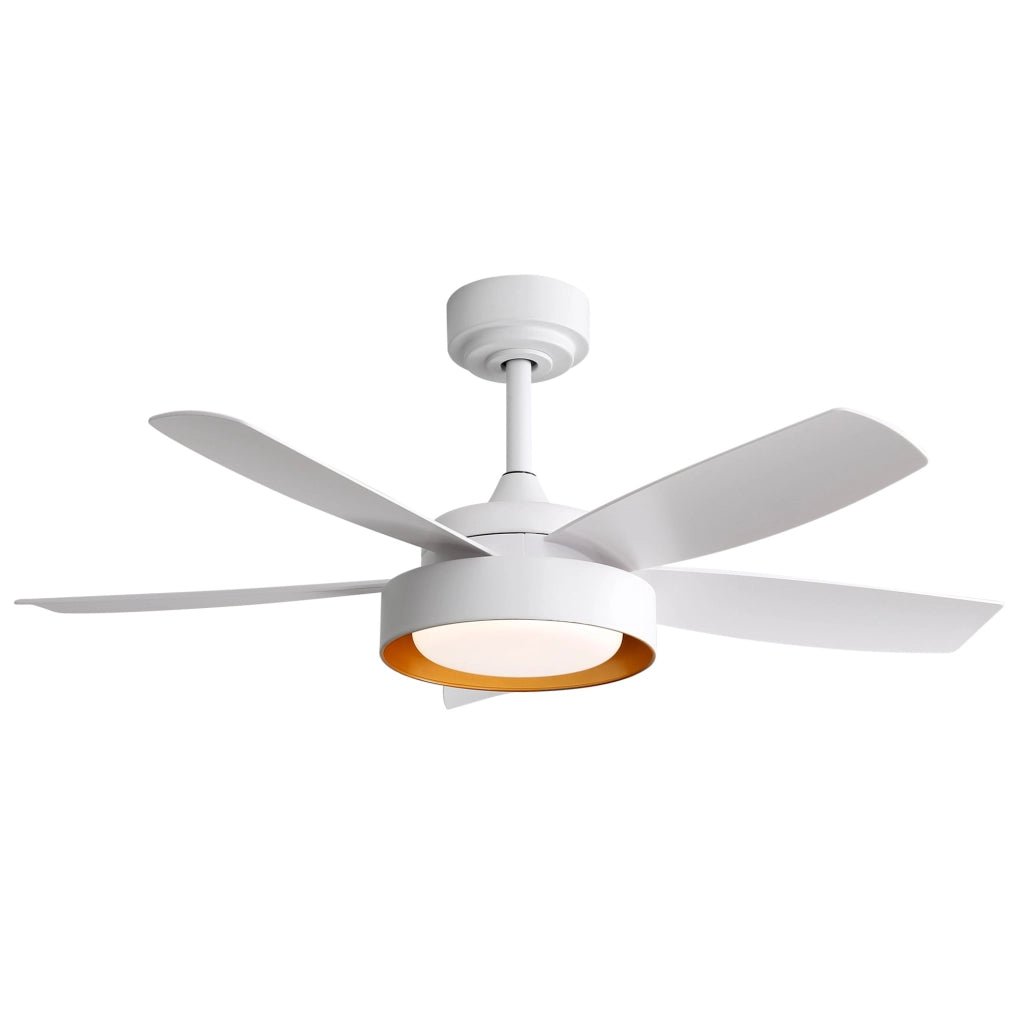 Ventilatore da soffitto 42" con luce LED dimmerabile 22W e telecomando, motore DC reversibile, bianco per camera da letto